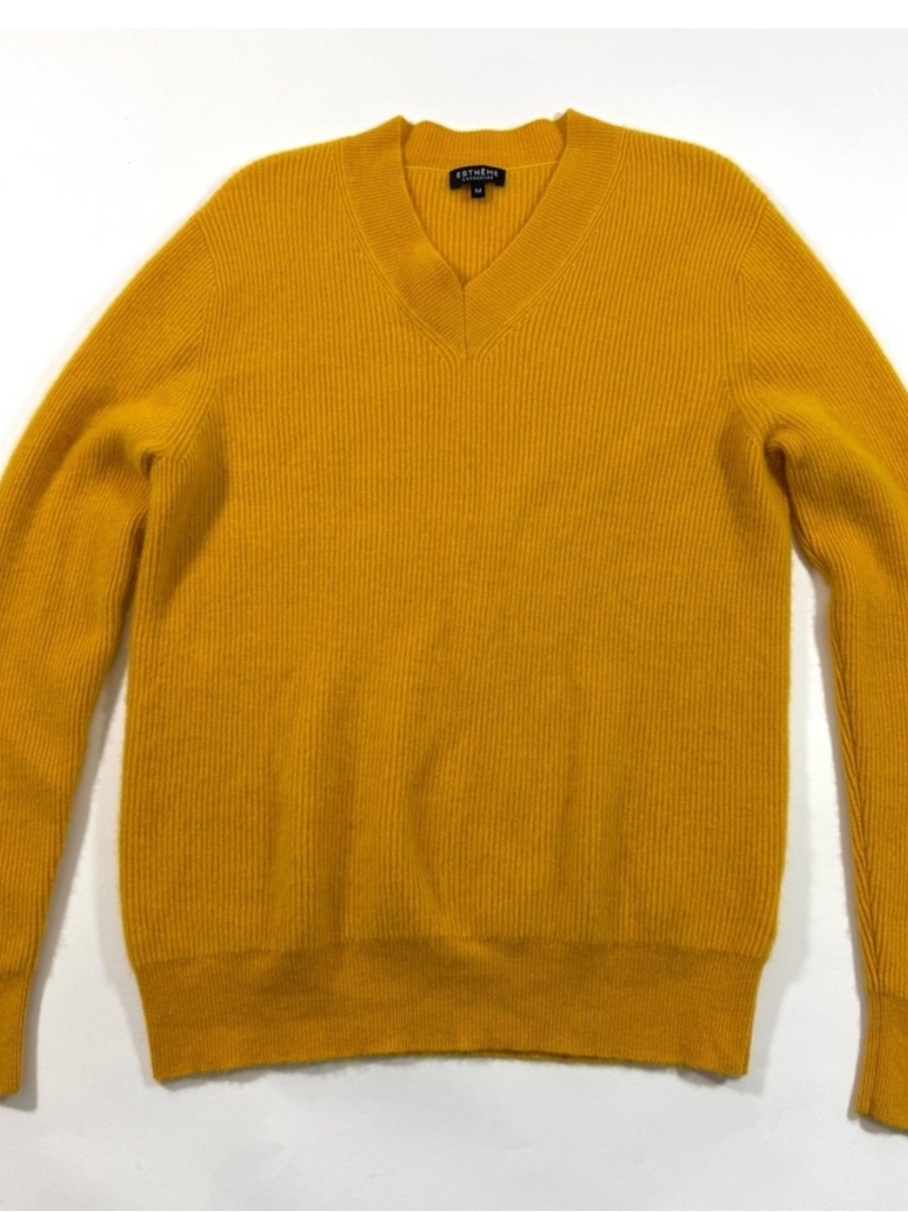 Estheme Cashmere Sweater V Neck Size Medium Gold Yellow Ribbed Size M